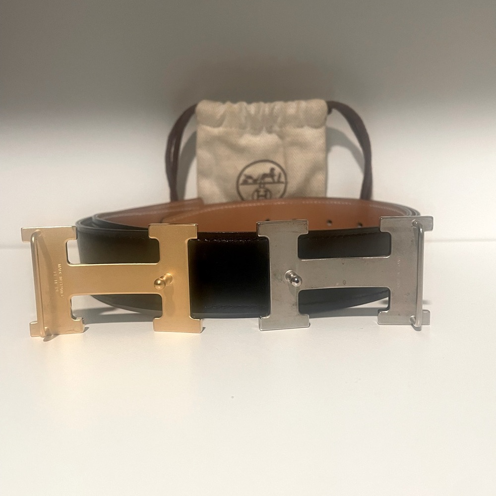 HERMES Constance belt buckles silver and gold with Reversible leather belt - Picture 2 of 3